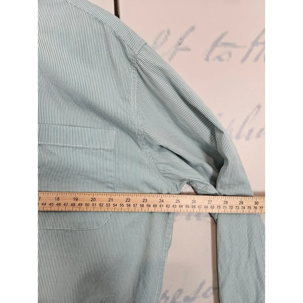 Cinch Button Down Shirt Medium Green Striped Western Cowboy Long Sleeve Pocket